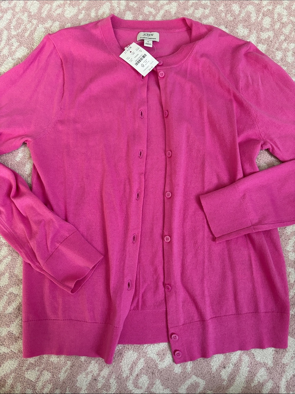 J. Crew Women's Hot Pink Crewneck Button Cardigan